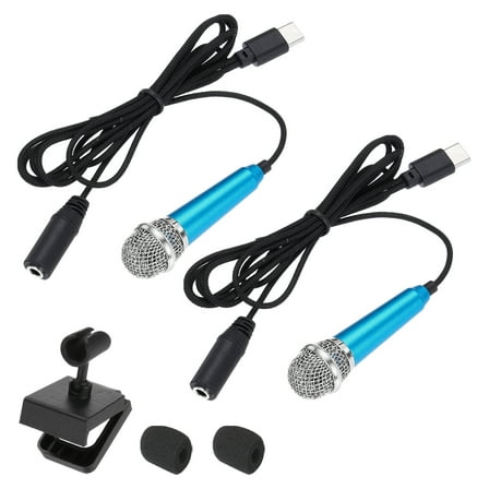 2 Pcs Mini Microphone, Mini Mic Tiny Microphone Phone Type C Mic Small Microphone with Sponge Cover for Record Phone Voice, Blue