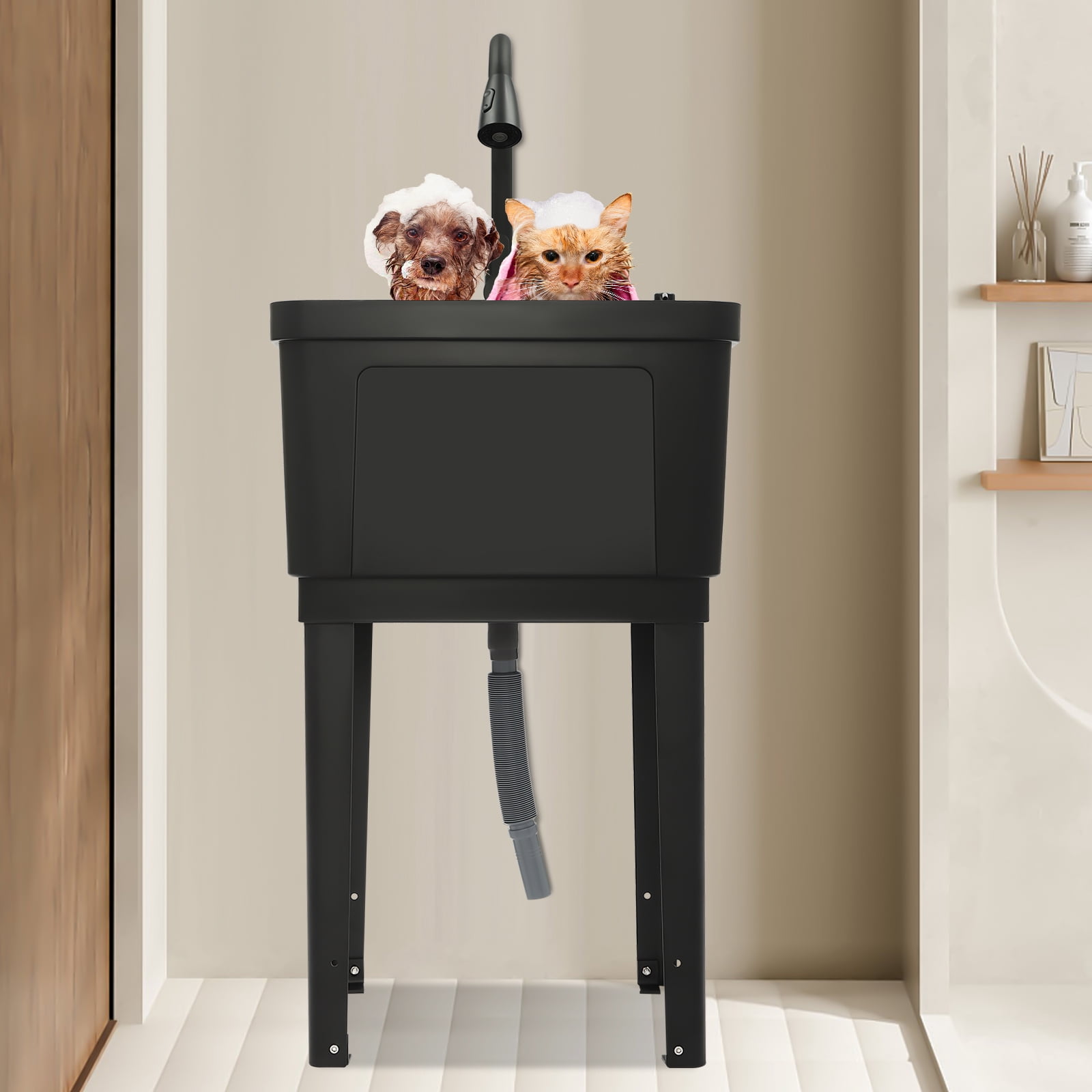 Freestanding Laundry Sink 15.85 Gal Capacity 19.3x16x11.8 Inch PP Utility Sink with Pull-Down Faucet