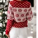 thumbnail image 4 of Nuevo suéter navideño para mujer, estampado de copos de nieve, manga larga, cuello redondo, tejido de punto, pulóver informal suave, jerséis de jacquard, jersey para mujer, 4 of 5