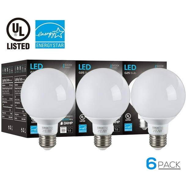 G25 Globe LED Vanity Light Bulb, 5000K Daylight, Pack of 6 Walmart