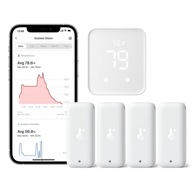 Sensor de humedad Wi‑Fi SwitchBot, paquete de 4 con Hub 2, IP65