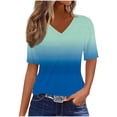thumbnail image 2 of Fengqque Womens Tops Short Sleeve T Shirts Womens Gradient Color Tops Short Sleeve Cute Summer Blouses V-neck Dressy Casual Waist-cinching T Shirts Women's Tops Blue S(S), 2 of 7
