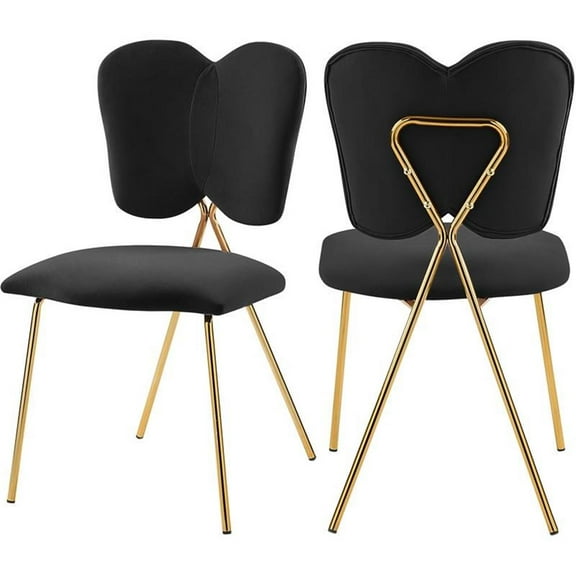 Maklaine 17.71" Contemporary Velvet Dining Chair in Black and Gold (Set of 2)
