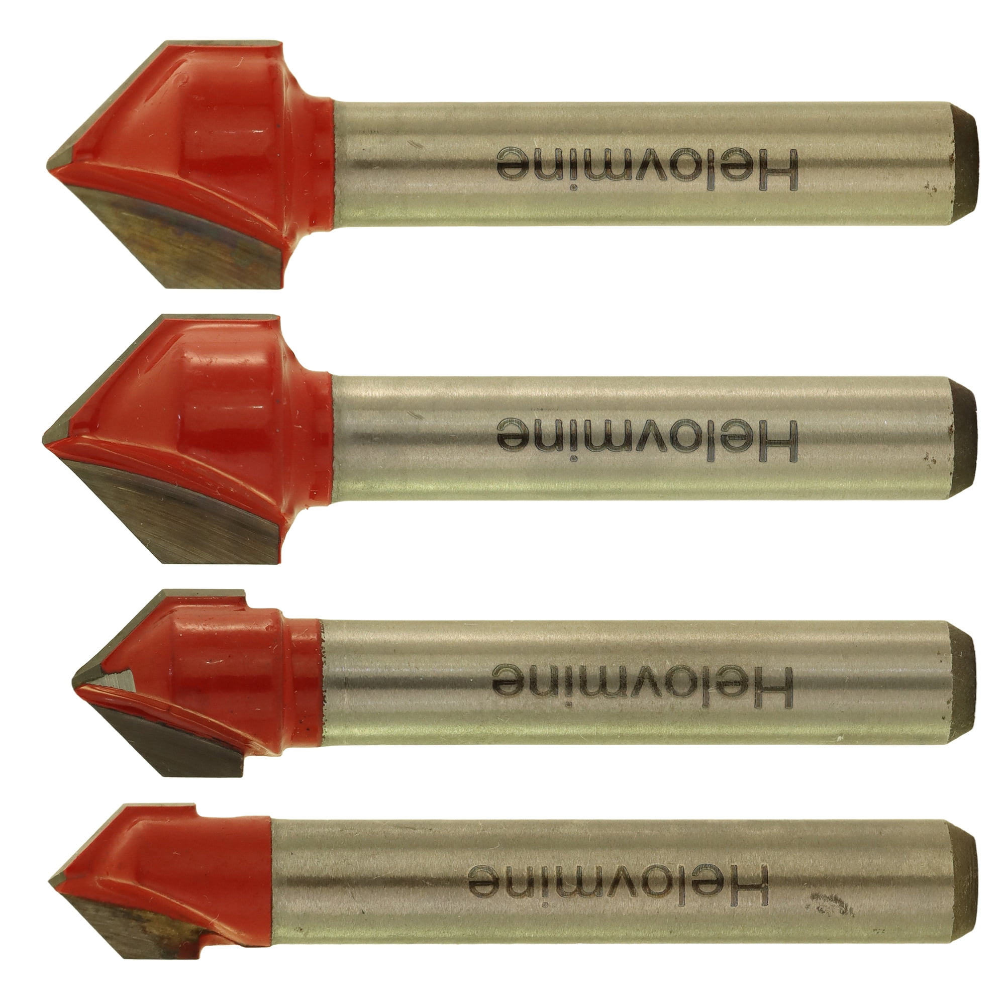 Helovmine 1/4 inch Shank 90 Degree V Groove Router Bit 2-Flute CNC Engraving Bit Chamfer and Bevel Bit Carbide Tipped Woodworking Tool- 1/2", 3/4", 7/8", 1"