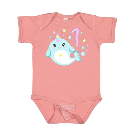 

Inktastic Happy 1st Birthday with Cute Narwhal Stars and Bubbles Gift Baby Boy or Baby Girl Bodysuit