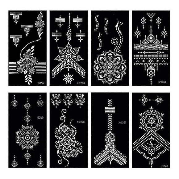 Temporary Tattoo Stencil - 8 Sheets Henna Tattoo Template For Hand Finger Wrist Hollow Body Paint Henna Stencil Airbrush Painting For Women Girl Body