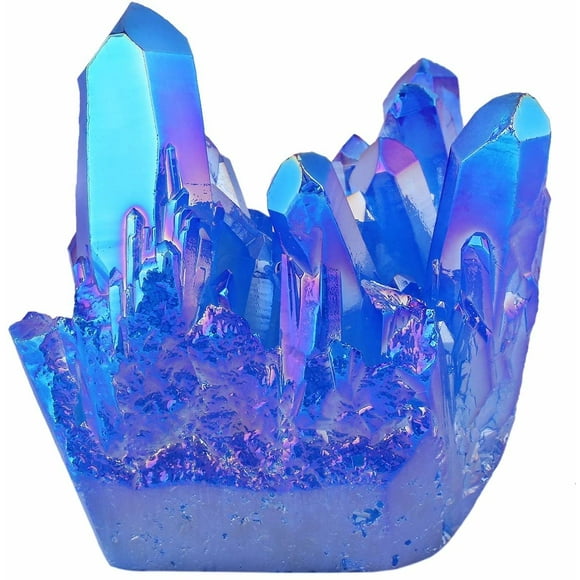Jinsinto Titanium coated natural rock crystal cluster geometric stone specimen, blue 50-70g