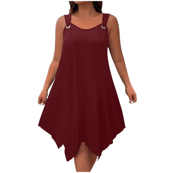 Ashirexll Womens Summer Dresses, Casual Dresses for Women, Fashion Solid Color Large Round Neck Sleeveless Strap Dress