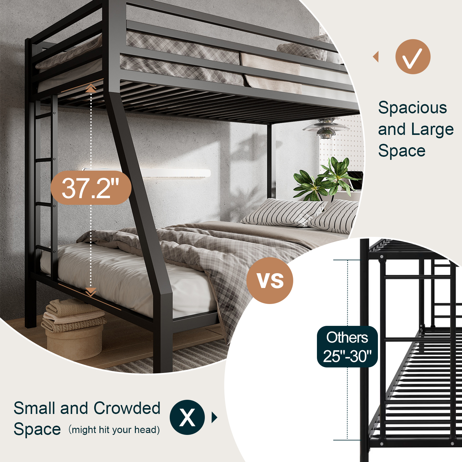 Amolife Twin over Full Size Metal Bunk Bed, Black photo 6