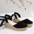 thumbnail image 5 of Womens Platform Espadrilles Closed Toe Wedge Sandals Tie up Ankle Strap Summer Dress Shoes for Wedding Vacation Black Size 7.5, 5 of 8