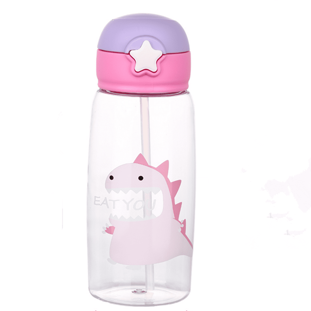 400ml Water Juice Bottle Straw And Flip Top School High Quality Girl Pink & Blue 