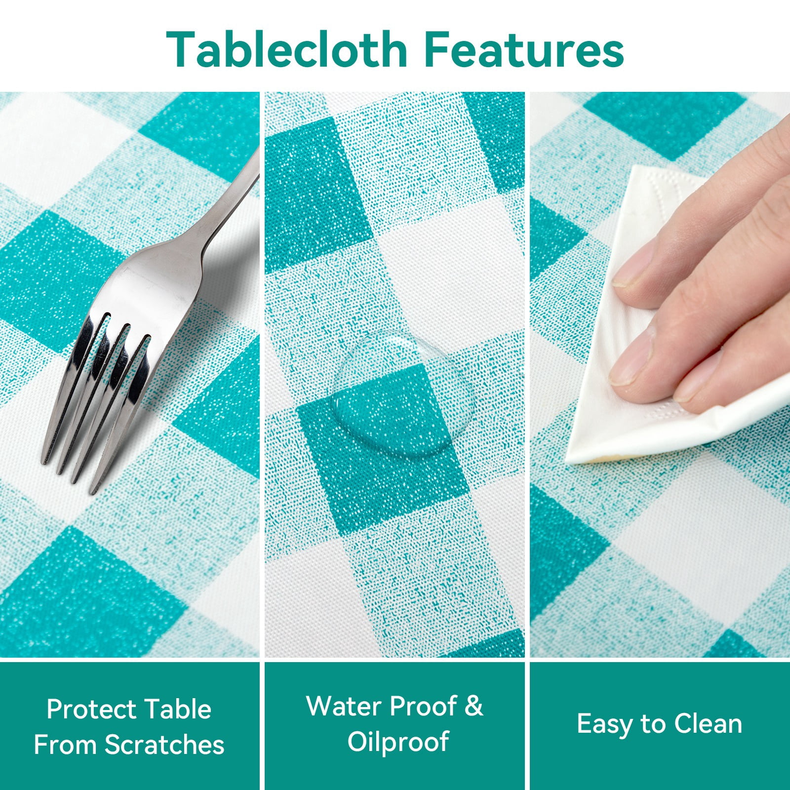 RAY STAR Vinyl Checkered Tablecloth 52x70 Flannel Backing 100% Waterproof & Heavy Plastic Table Cover for Dining, Party, Farmhouse Dec.