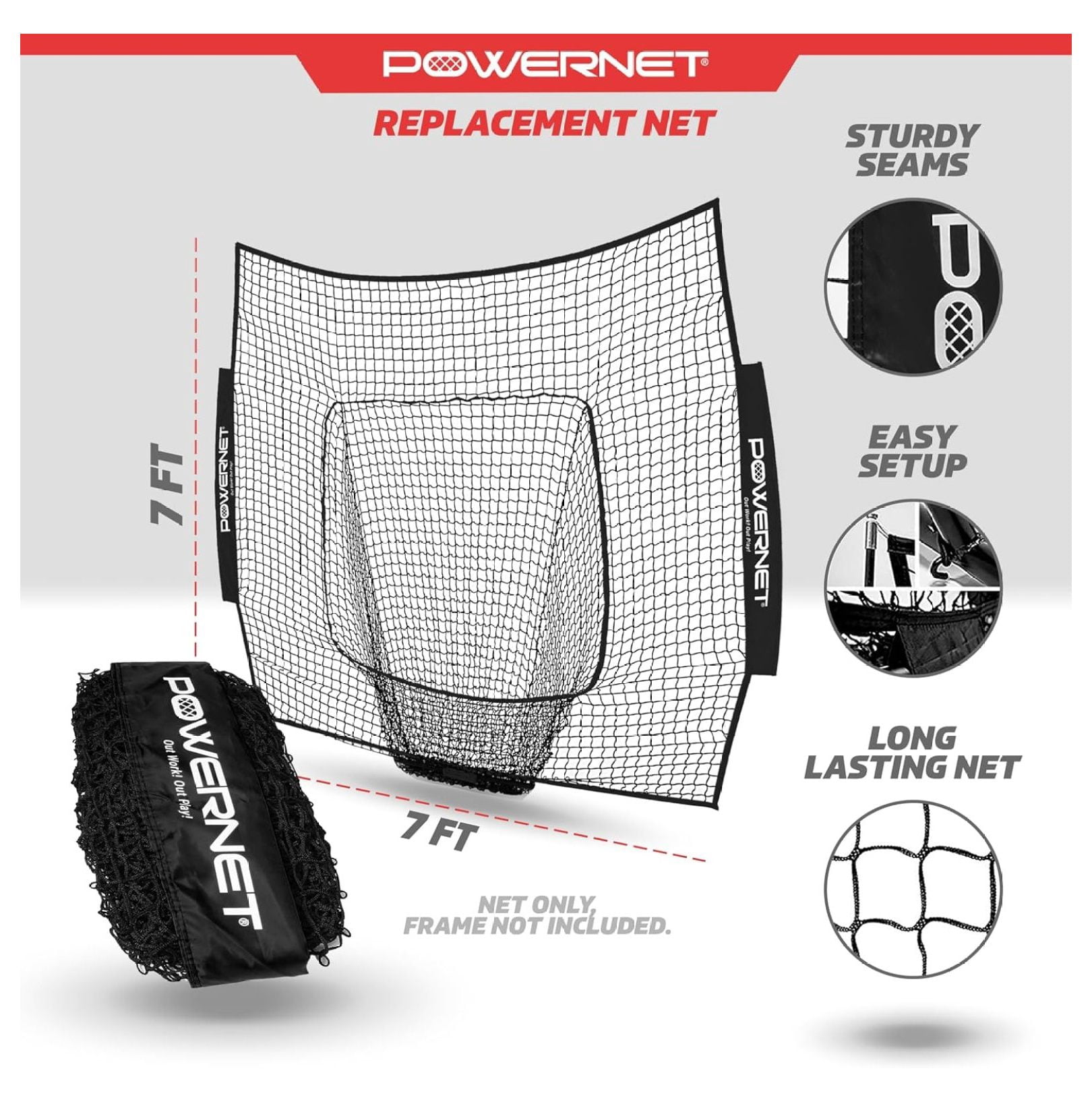 7x7 FT Baseball & Softball Net Replacement Parts, Replace 7x7 FT Frame, Net Only or Carry Bag, Metal Frame and Fiberglass Poles, Durable Nets & Bags Available in Team Colors