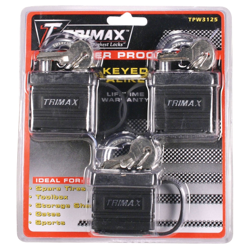 Trimax Keyed-Alike Solid Brass Waterproof Padlock, Pack of 3