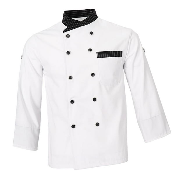 para proteger Chaqueta de Unisex Adultos Cruzadas Medias Cuello Mandarín Bolsillo Ropa Blanco XL Salvador Uniforme de la chaqueta del chef
