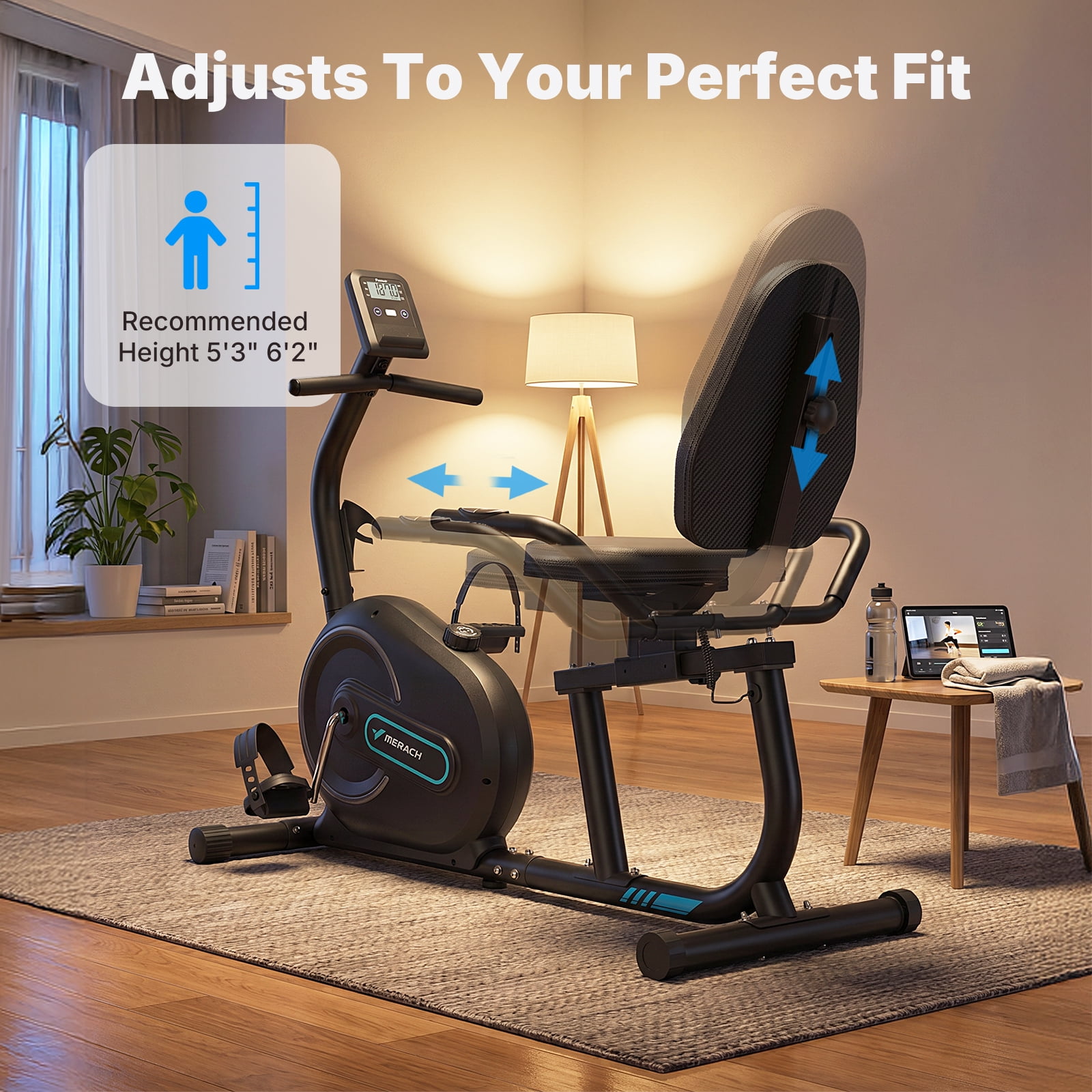 MERACH Recumbent Exercise Bikes for Home, Smart Bluetooth Recumbent Bike with APP & LCD Monitor, 8-Level Magnetic Resistance, Heart Rate Handle, Comfortable Stationary Bike for Seniors & Adults