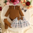 thumbnail image 2 of Duqingm Baby Girl Clothes Newborn Fall Winter Outfit Ruffled Long Sleeve Romper Lace Dress Headband Skirt Set 0-18 Months (Brown,6-9 Months), 2 of 7