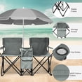 thumbnail image 4 of Portable Outdoor 2-Seat Camping Folding Chair with Adjustable Sun Umbrella - Heavy Duty Foldable Beach Chairs with Storage Pocket and Cup Holders for Patio/Pool/Park, Grey, 4 of 9