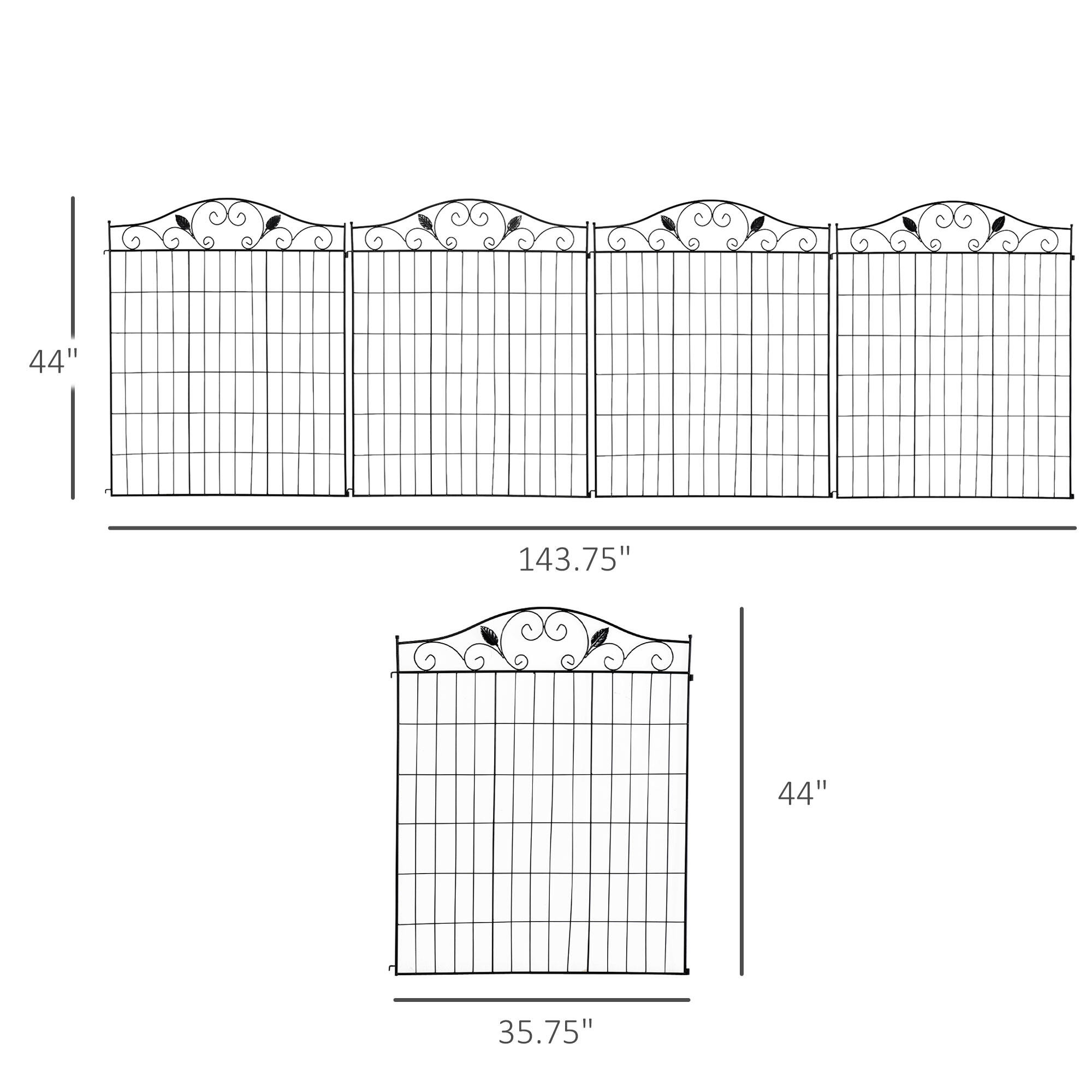 Fence Panels, Garden Decorative Fence Panel, 4 Pack, 44 x 36-Inch, Linear Length 12 Feet, Steel Border Folding Fence for Garden Landscaping, Black Privacy Fence,Steel Fence Gate
