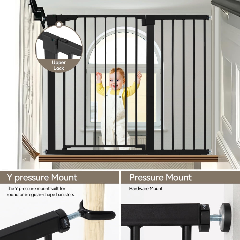 Baby Safety Gate, Caveen Extra Tall 36'', 29.5-46'' Wide Baby Gate Stairway and Hallway, for Ages 6 to 36 Months, Black