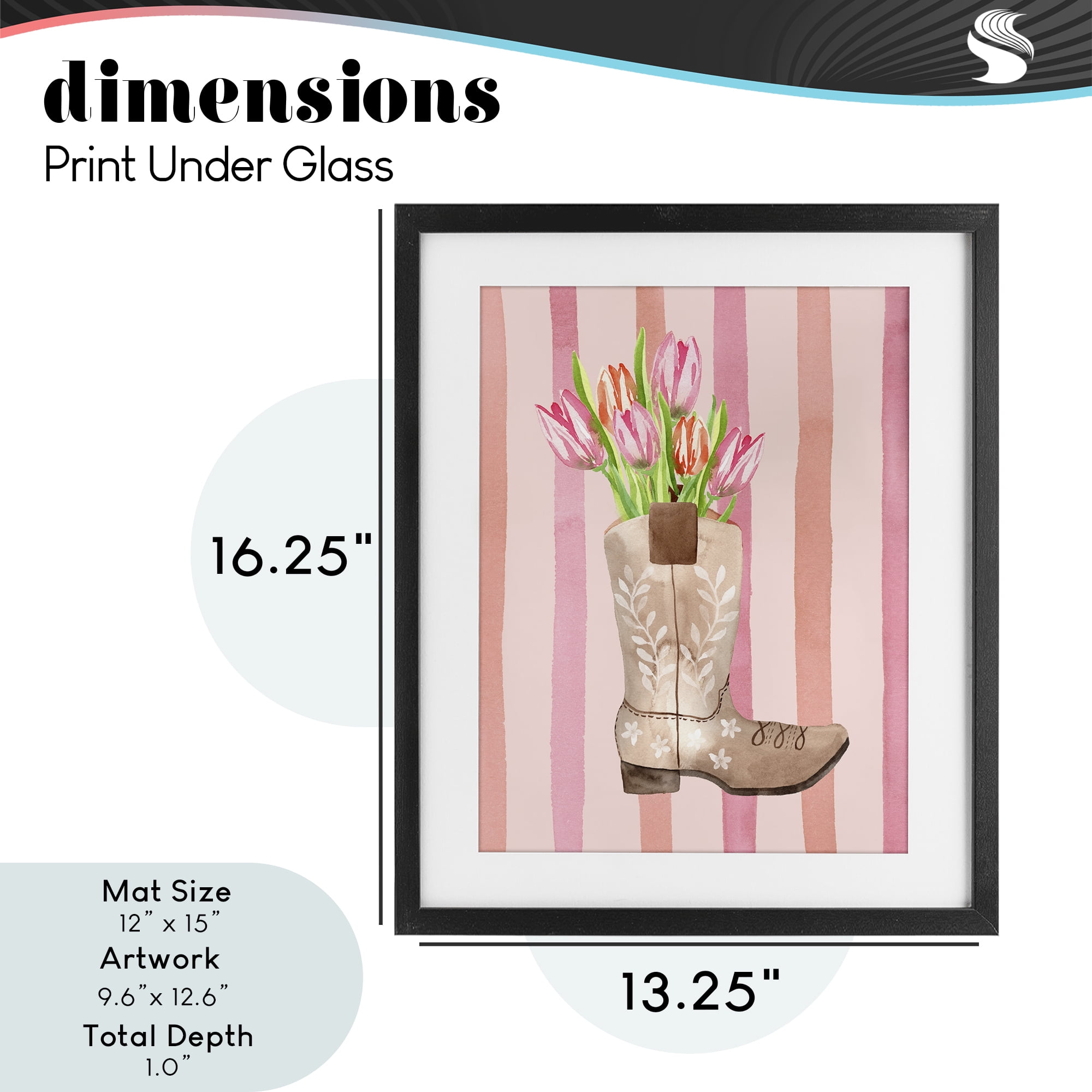 Tulip Cowgirl on Stripes Black Framed Print Under Glass, design by Nina Jacobs
