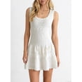 thumbnail image 6 of Womens Ruffle Mini Dress Sleeveless A Line Fit and Flare Crew Neck Crochet Knit Tank Dresses White One size, 6 of 9