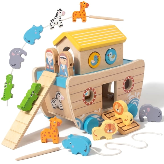 Woodenfun Noah's Ark Animal Playset Shape Sorter Wooden Early Learning Toy