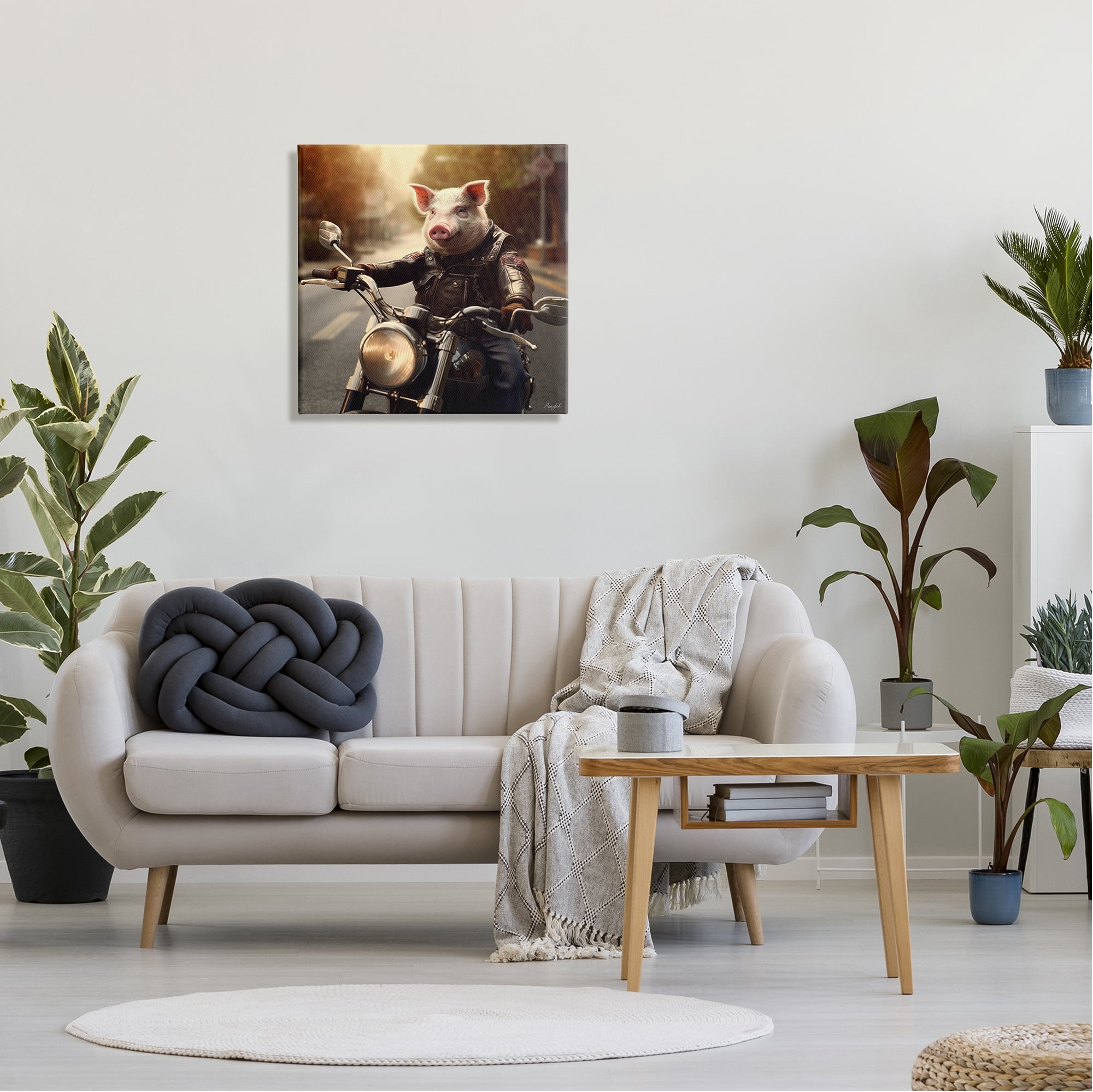 Stupell Industries Pig Riding Motorcycle Animals & Insects Painting Gallery Wrapped Canvas Art Print Wall Art, 24 x 24