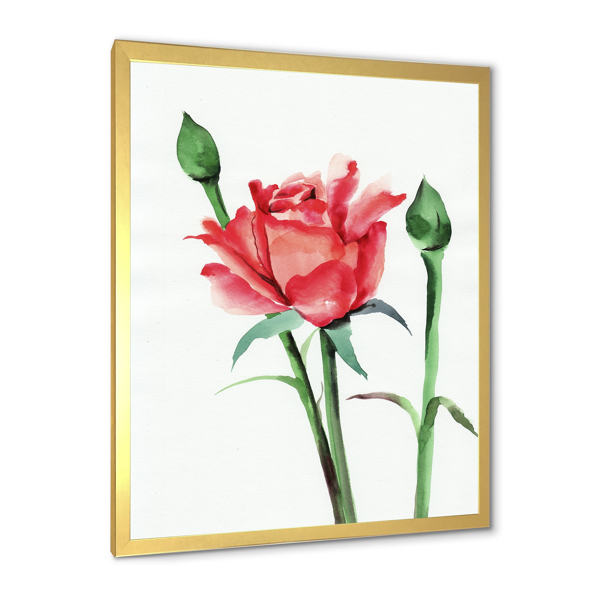 Designart 'Buds With Red Rose' Traditional Framed Art Print