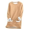 thumbnail image 3 of DDAPJ pyju Winter Thermal Sweatshirt for Women Sherpa Lined Pullover Oversized Fleece Crewneck Sweatshirts Loose Comfy Loungewear Tops with Pockets Khaki XXL, 3 of 6