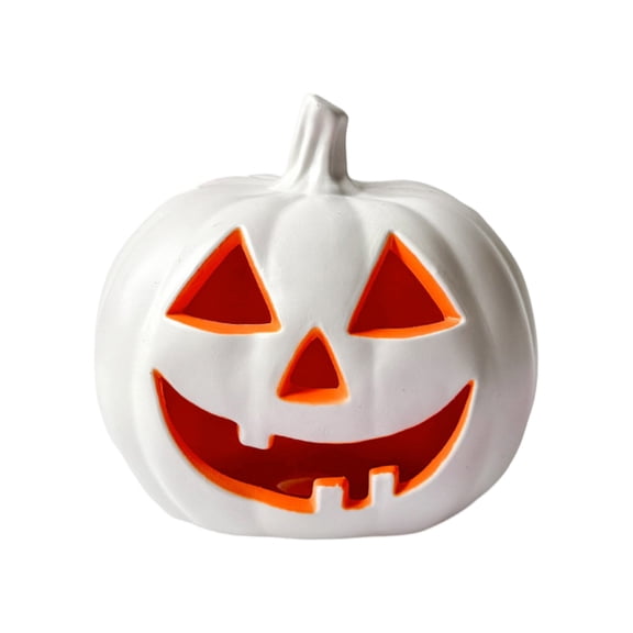 Halloween Pumpkin Decorations 10 Inch Light Up White Jack O Lantern Decor Spooky Light Up Pumpkin for Indoor Outdoor Halloween Home and Porch Decor Single Pack
