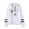 thumbnail image 3 of Ladies Solid Color Printed Hooded Pullover Striped Long Sleeve Sweatshirt Top, 3 of 8