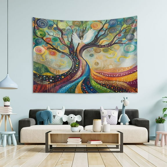 WOBOGO Tree Of Angels Tapestry 60×40in Home Living Room Bedroom Wall Hanging Ornaments