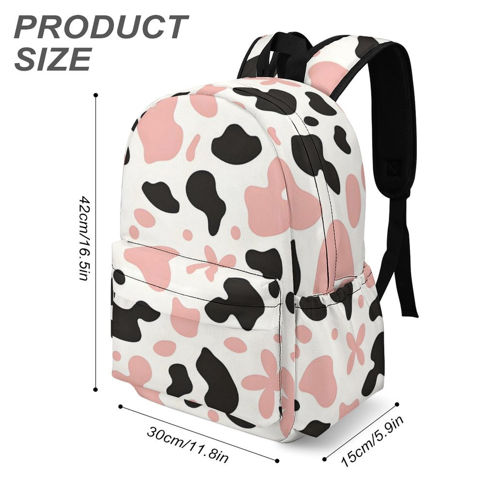 Large Capacity Half Print Backpack 11.8×16.5×5.9in Multifunctional Zipper Design Convenient Switch Simple Cow-print Pattern_3
