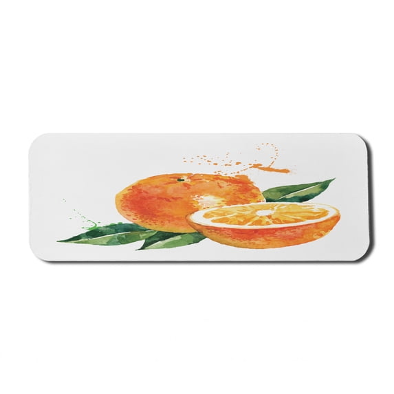 Fruit Computer Mouse Pad, Watercolor Orange Yummy Kitchen Natural Organic Winter Motif, Rectangle Non-Slip Rubber Mousepad Large, 31" x 12" Gaming Size, Marigold Fern Green, by Ambesonne