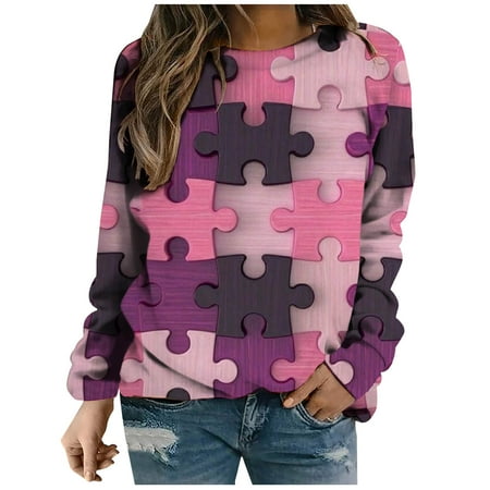 Fall Clothes for Women 2025, Fashion Women Print Long Sleeve Comfortable Breathable Round-Neck Sweatshirt