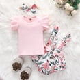 thumbnail image 2 of KVPLBQFD Baby Girls Summer Outfits Newborn Ruffle Short Sleeve Tops Floral Suspender Dress Shorts Sets with Bowknot Headband 0-12 Months Baby Girl Clothes, 2 of 9