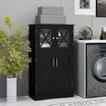 thumbnail image 2 of Costway Bathroom Storage Cabinet Linen Storage Cabinet with Doors and Adjustable Shelves Black, 2 of 7