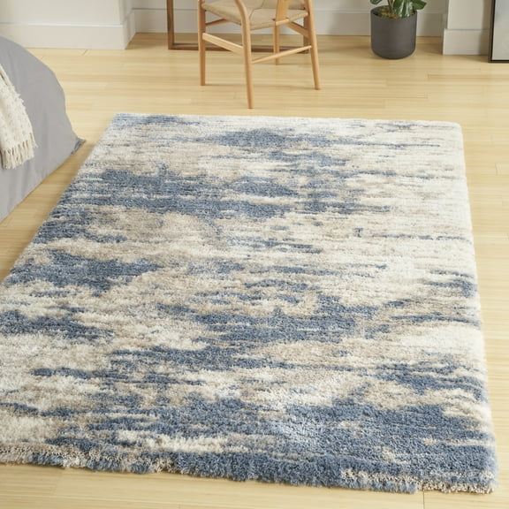 Nourison Luxurious Shag Light Blue Grey 4' x 6' Area Rug, Abstract, Plush, Bed Room, Living Room, Dining Room, Kitchen, Easy Cleaning, Non Shedding,