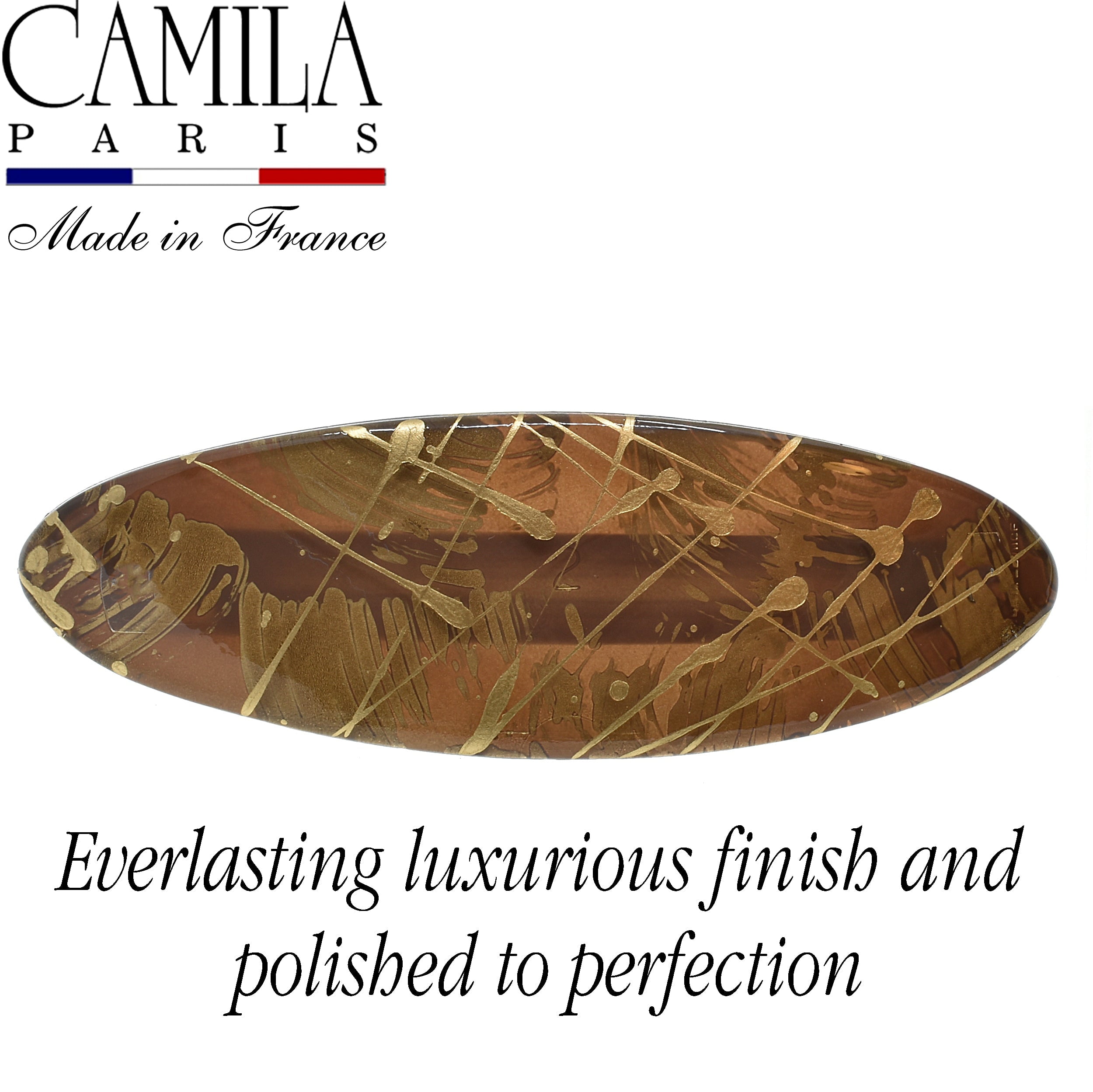 Camila Paris CP3872 French Hair Barrette Clip Oval, Strong Hold Grip Hair Clips for Women, No Slip Rubberized Metal Closure, Durable Styling Girls Hair Accessories, Made in France