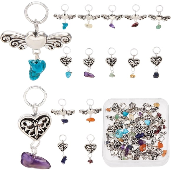 28 Pcs/boîte Pendentifs en Pierres Mélangées Breloques de Main Hamsa Breloques Symbole Breloques Porte-Clés Hamsa Argent