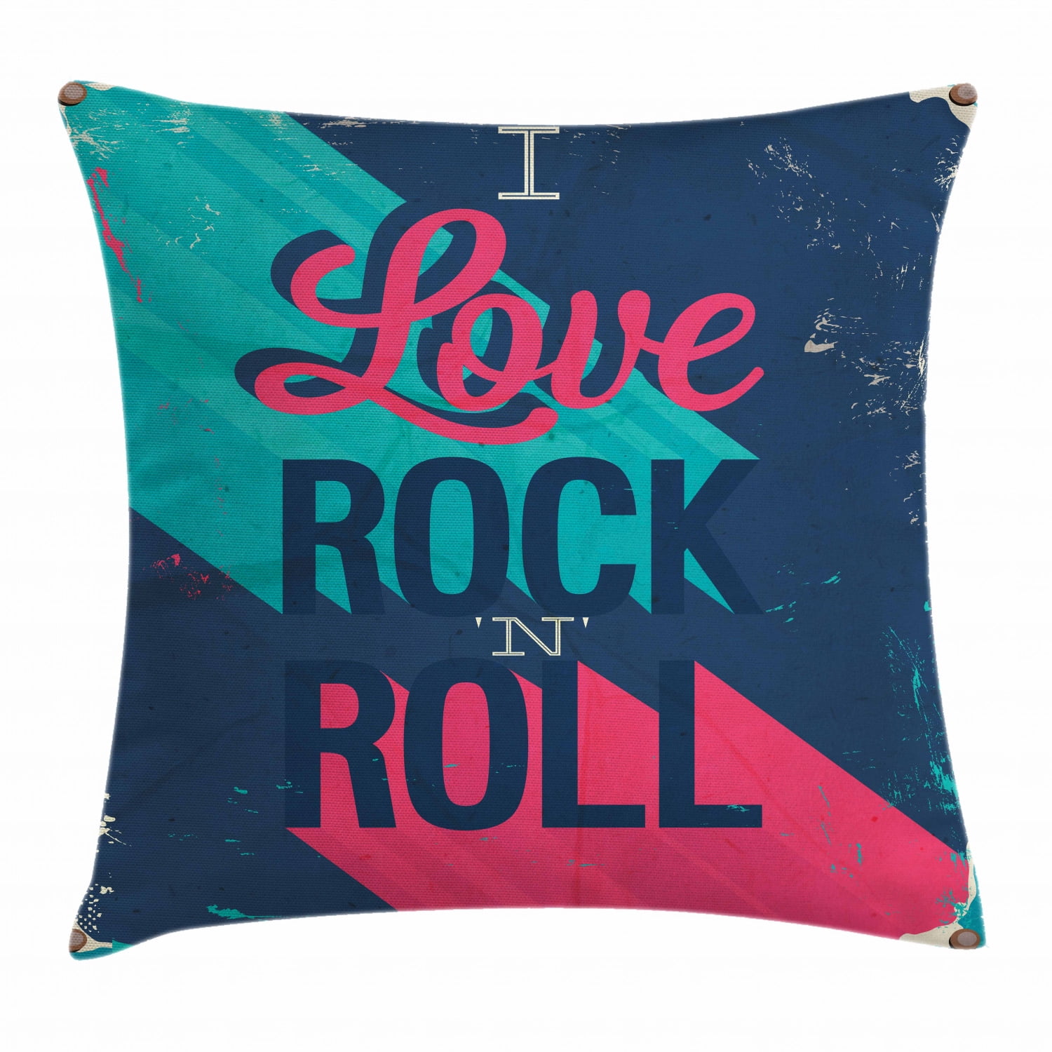 Rock Music Throw Pillow Cushion Cover, Vintage I Love Rock and Roll