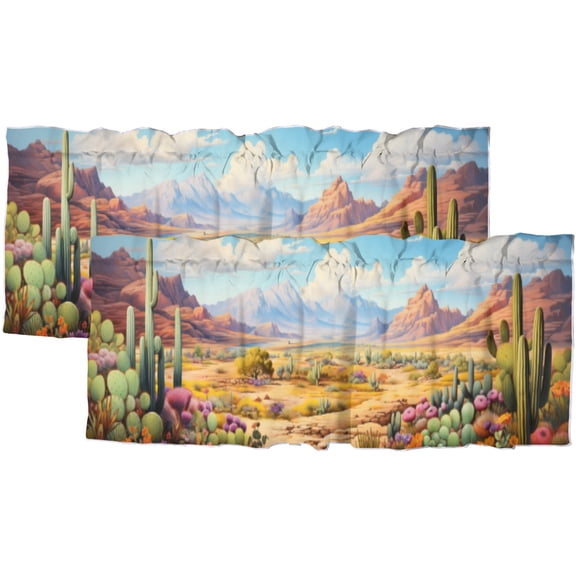 Cactus Thermal Insulated Window Curtain Valance Watercolor Tropical Succulent Botanical Wildflowers Rod Pocket Valances for Bedroom Living Room Dining Room 54 by 18 in, 2 Panel