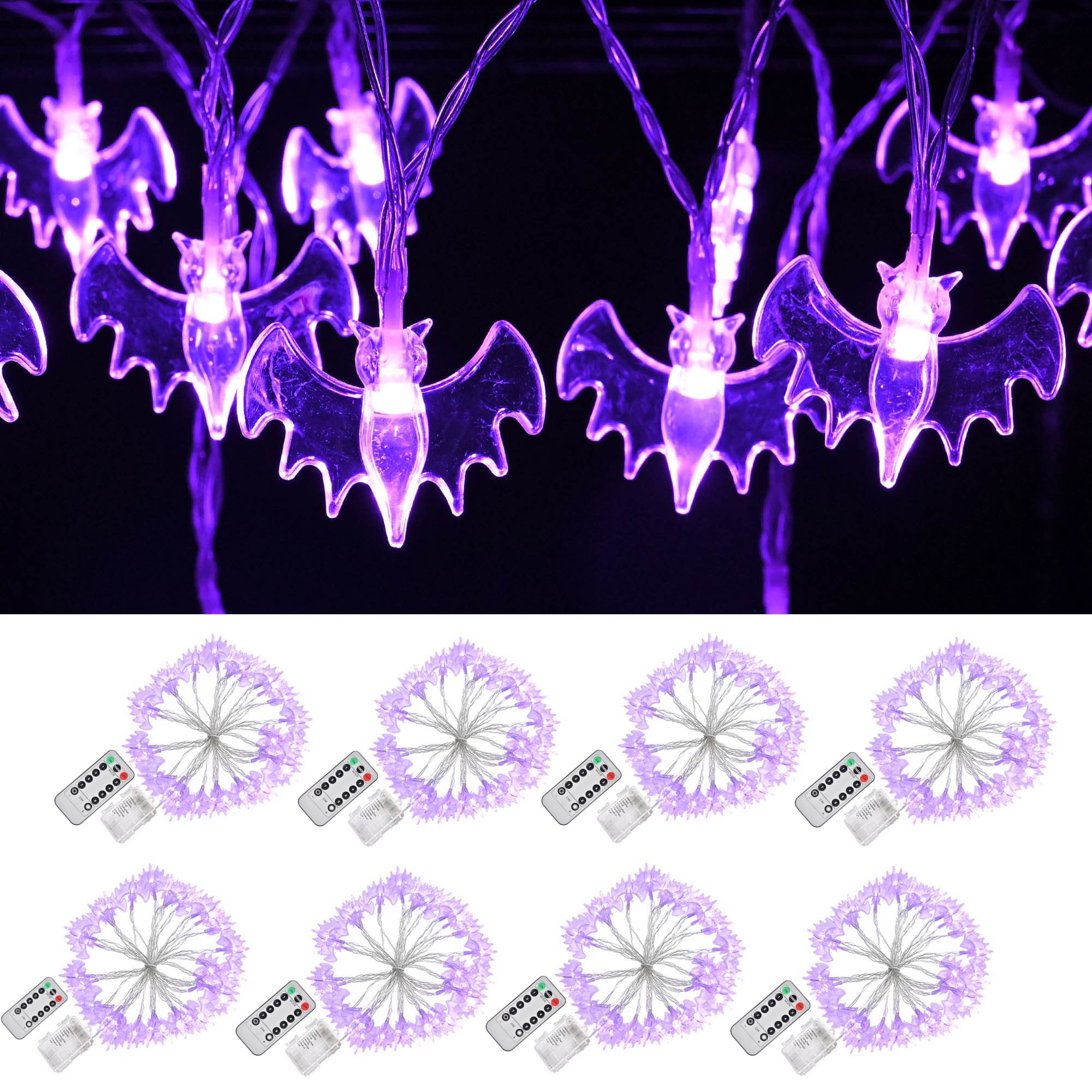 8Pack 15ft Halloween Bat String Lights 60PCS LED Fairy Lights