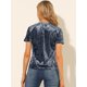 thumbnail image 5 of Día de San Patricio Camiseta Terciopelo Sólida Casual De Manga Corta Con Cuello Redondo Para Mujer Gris azul XL, 5 of 6