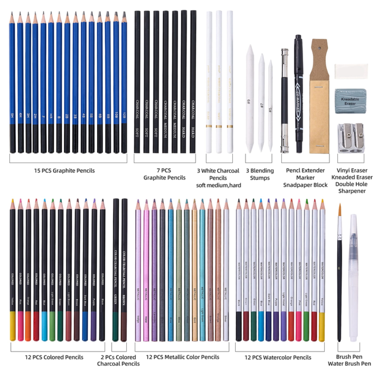 Drawing Pencils, 76 Pack Drawing Set Sketching Kit, Pro Art Supplies with 3-Color Sketchbook, Include Tutorial, Colored, Graphite, Charcoal, Watercolor&Metallic Pencil for Artist Adult Teens Beginner