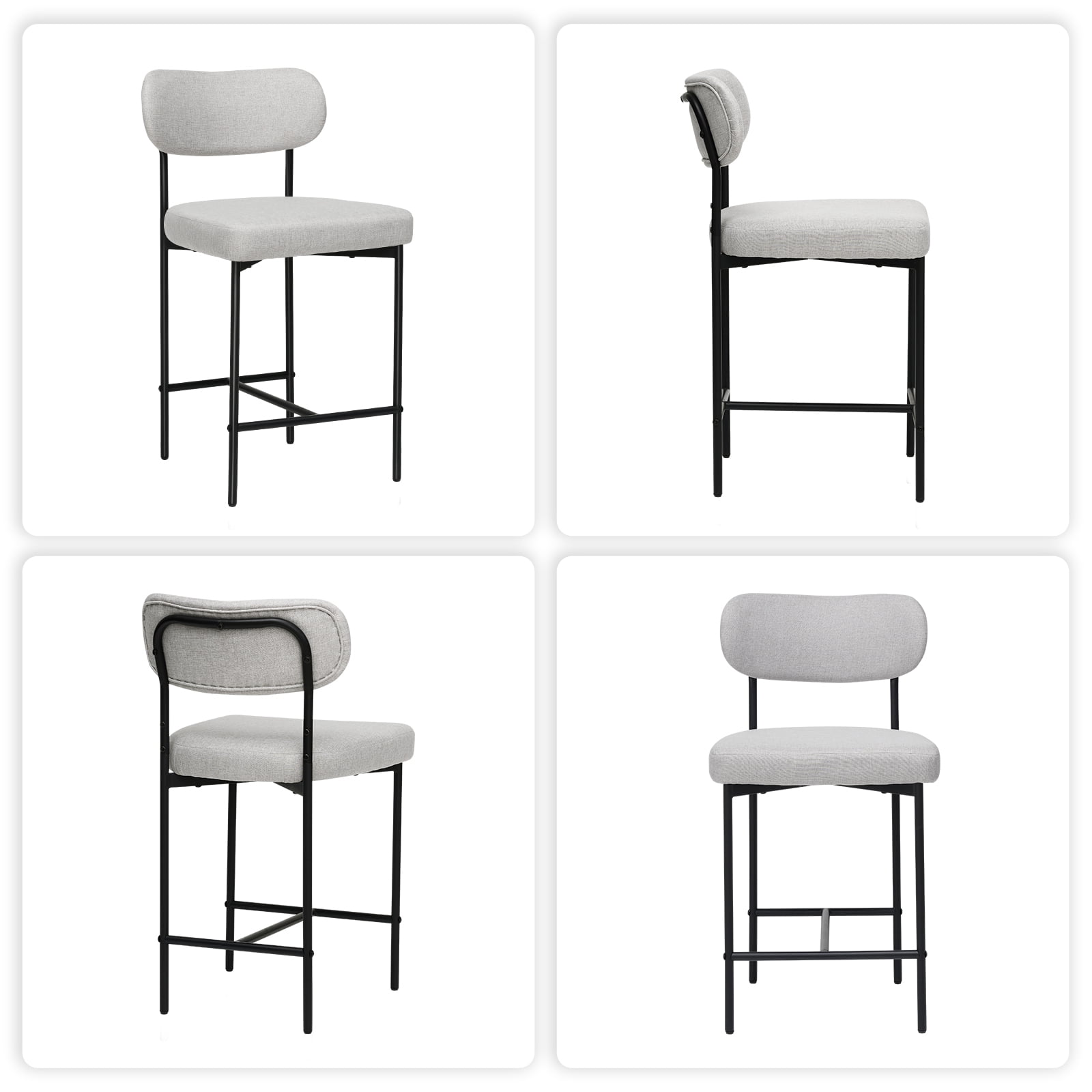 Hommpa Bar Stools Chairs Set of 3, 24" Beige Fabric Kitchen Counter Stools with Curved Back and Footrest, Fabric Counter Height Bar Chair for Kitchen Island