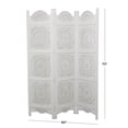 thumbnail image 3 of DecMode 60" x 72" White Wood Floral Hinged Foldable Partition 3 Panel Room Divider Screen with Intricately Carved Designs, 1-Piece, 3 of 9