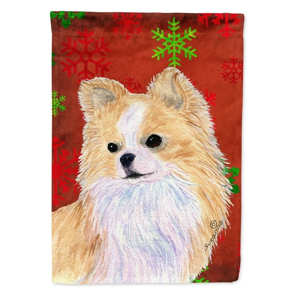 Carolines Treasures SS4680-FLAG-PARENT Chihuahua Red and Green Snowflakes Holiday Christmas Flag  multicolor