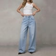 thumbnail image 2 of Miluxas Vintage High Waisted Studded Wide Leg Jeans for Women Rhinestone Rivet Baggy Washed Denim Pants Y2K Streetwear with Pockets Light Blue, 2 of 9